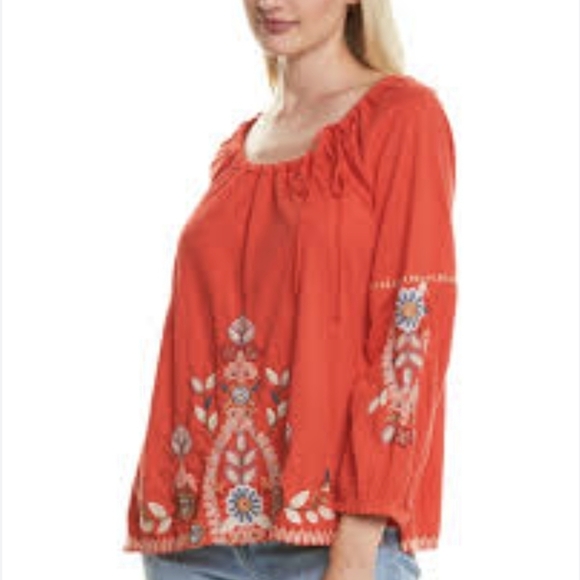 Johnny Was Maisie Peasant Tie Linen Blouse Embroidered Small - Picture 1 of 8